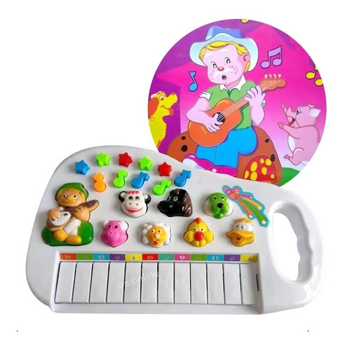 Piano Infantil Musical Educativo Com Som De Animais Fazenda Cor Branco